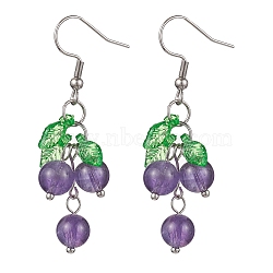 Natural Amethyst Grapes Dangle Earrings, Acrylic Cluster Earrings, Stainless Steel Color, 51x16mm(EJEW-JE05690-02)