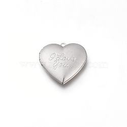 Tarnish Resistant Valentine's Day 304 Stainless Steel Locket Pendants, Photo Frame Charms for Necklaces, Heart with Word I Love You, Stainless Steel Color, Tray: 20x21.5mm, 29x28.5x6.5mm, Hole: 2mm(STAS-K192-19P)