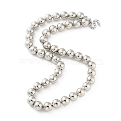 Brass Beaded Necklaces, Long-Lasting Plated, Cadmium Free & Lead Free, Platinum, 17.80 inch(452mm), Beads: 10mm(NJEW-L170-08A-P)