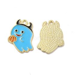 Alloy Enamel Pendants, Ghost Charm, Golden, Deep Sky Blue, 21x17x1.5mm, Hole: 1.8mm(ENAM-J650-10G-05)