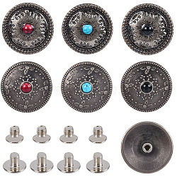 12 Sets 2 Styles Alloy Decorative Rivets,with Imitation Turquoise & Iron Screws, for Purse, Bags, Flat Round, Mixed Color, 25x7.5~8.5mm, Hole: 2.5mm(BUTT-CP0001-07A)