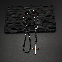 Black Labradorite & Black Hematite Pendant Necklaces, Cross, 27.56 inch(70cm)(PW-WG39403-01)