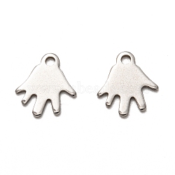 Non-Tarnish 201 Stainless Steel Charms, Laser Cut, Palm, Stainless Steel Color, 11x10x1mm, Hole: 1.4mm(STAS-I172-31P)