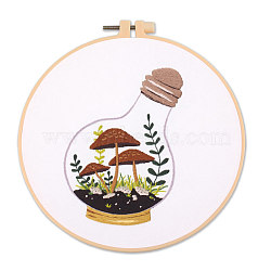 DIY Embroidery Kits, Including Printed Cotton Fabric, Embroidery Thread & Needles, Imitation Bamboo Embroidery Hoop, Mushroom Pattern, Hoop: 20x20cm(SENE-PW0005-003D)