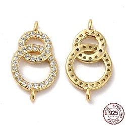 925 Sterling Silver Micro Pave Clear Cubic Zirconia Connector Charms, Ring Links, with 925 Stamp, Real 18K Gold Plated, 17x9x2mm, Hole: 1mm(STER-I010-03G)