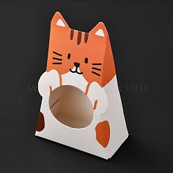Cat Shape Paper Boxes, with Window, Nougat Cookies Candy Boxes, Sandy Brown, 164x103x58mm(CON-M006-02)