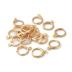 Brass Huggie Hoop Earring Findings, with Horizontal Loop, Ring, Real 18K Gold Plated, 15x11.5x2mm, Hole: 2mm, Pin: 0.8mm(KK-F808-07G)