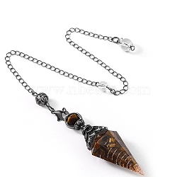 Natural Tiger Eye & Resin Hexagonal Pointed Dowsing Pendulums, Cone, Antique Silver, 250mm(PW-WG7D05E-12)