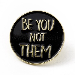 Black Flat Round Enamel Pin, Gold Plated Alloy Lapel Pin Brooch for Backpack Clothes, Word, 30x1.6mm(JEWB-E016-01G-06)