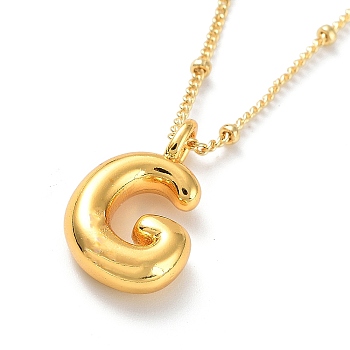 Initial Letter Brass Pendant Necklaces, Real 18K Gold Plated, Letter G, 17.52 inch(445mm), Letter: 19.5x12mm.