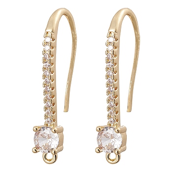Brass Micro Pave Clear Cubic Zirconia Earring Hooks, Ear Wire, with Loops, Real 18K Gold Plated, 23.8x8.5x4mm, Hole: 1mm, 19 Gauge, Pin: 0.9mm