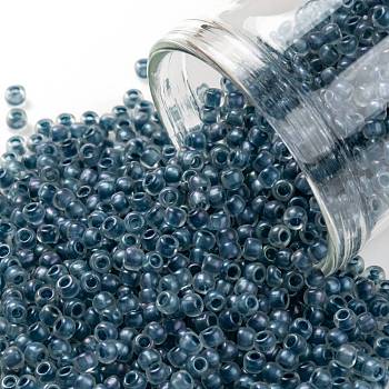TOHO Round Seed Beads, Japanese Seed Beads, (188F) Frosted Slate Blue Lined Crystal Rainbow , 11/0, 2.2mm, Hole: 0.8mm, about 1110pcs/bottle, 10g/bottle