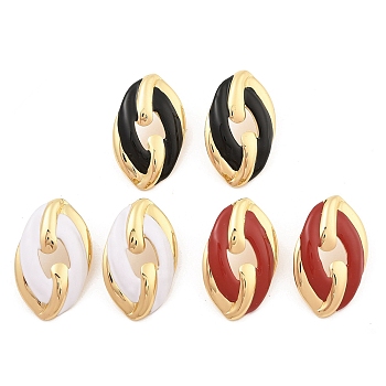 PVD Vacuum Plating Golden 304 Stainless Steel Stud Earrings for Women, with Enamel, Oval, Mixed Color, 37x23mm