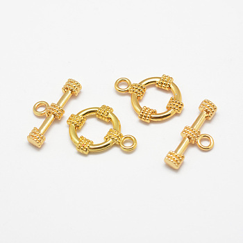 Long-Lasting Plated Alloy Toggle Clasps, Real 18K Gold Plated, Ring: 20x15x2.5mm, Hole: 2mm, Inner Diameter: 7mm, Bar: 9x21.5x3.5mm, Hole: 2mm