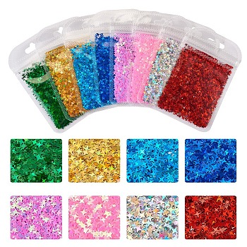 8 Bag 8 Colors Nail Art Glitter Sequins, Manicure Decorations, DIY Sparkly Paillette Tips Nail, Star, Mixed Color, 2.5~4x2.5~4x0.1mm, 1 color/bag