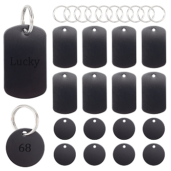 AHADERMAKER DIY Stamping Blank Tag Charm Keychain Making Kit, Including Aluminum Rectangle & Flat Round Pendants, 304 Stainless Steel Keychain Clasp, Black, 58Pcs/box