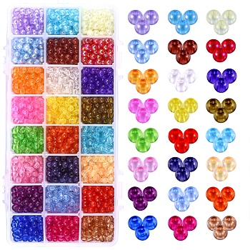 216g 24 Style Transparent Acrylic Beads, Round, Mixed Color, 9g/color
