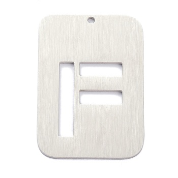 304 Stainless Steel Pendants, Rectangle with Alphabet, Hollow, Letter.F, 32x22x1mm, Hole: 1.5mm