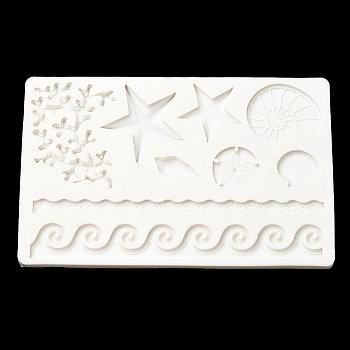 DIY Sea Animals Shape Food Grade Silicone Molds, Fondant Molds, For DIY Cake Decoration, Chocolate, Candy, White, 193x123x9mm