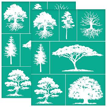 Self-Adhesive Silk Screen Printing Stencils, for Painting on Wood, DIY Decoration T-Shirt Fabric, Turquoise, Tree, 220x280mm