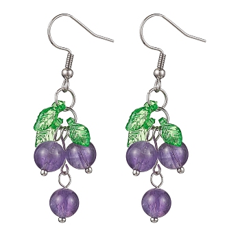 Natural Amethyst Grapes Dangle Earrings, Acrylic Cluster Earrings, Stainless Steel Color, 51x16mm