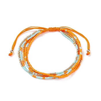 Adjustable Glass Bead Braided Bead Bracelets, Multi-strand Bracelets for Women, Orange, Inner Diameter: 2~3-1/8 inch(5~8cm)