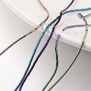 Electroplate Non-magnetic Synthetic Hematite Bead Strands, Tube, Mixed Color, 8x2mm, Hole: 1mm, about 51pcs/strand, 15.7 inch