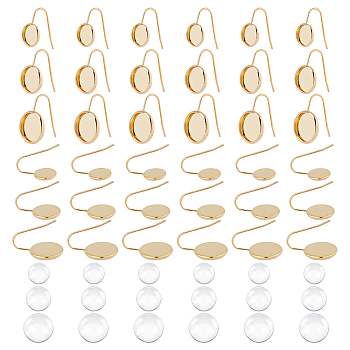 DIY Flat Round Dangle Earring Making Kits, Including 304 Stainless Steel Earring Hooks, Glass Cabochons, Golden, 66Pcs/box