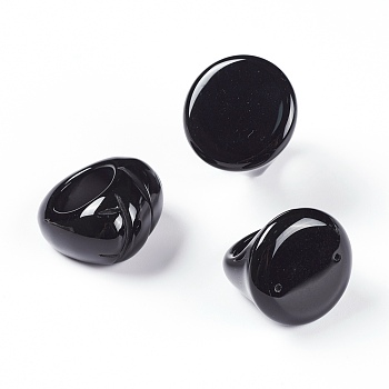Natural Black Agate Finger Rings, Dyed & Heated, Mixed Shapes, US Size 7 1/4(17.5mm)
