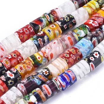 Column Handmade Millefiori Glass Beads, Mixed Color, 11~12x10mm, Hole: 1.5mm, about 32pcs/strand, 14.9 inch