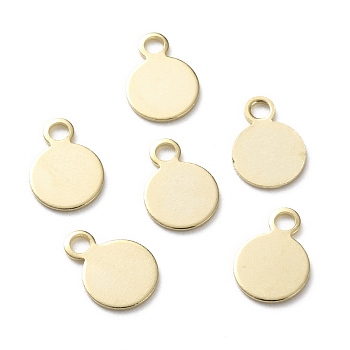 Brass Charms, Stamping Blank Tag, Long-Lasting Plated, Flat Round, Real 24K Gold Plated, 8.5x6x0.5mm, Hole: 1.5mm