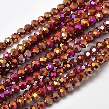 Full Plated Electroplate Glass Beads Strands, Faceted Round, Purple Plated, 4mm, Hole: 1mm, about 100pcs/strand, 14.9 inch