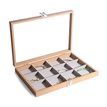 Rectangle Wooden Jewelry Presentation Boxes with 12 Compartments, Clear Visible Jewelry Display Case for Bracelets, Rings, Necklaces, Navajo White, 35x24x4.5cm