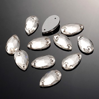 Electroplate Glass Links, Bottom Plated, Faceted, teardrop, Bottom color and use irrelevant, Random Bottom color, Clear, 18x10.5x4~5mm, Hole: 1mm