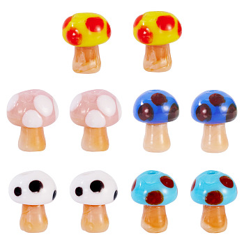 10Pcs Handmade Evil Eye Lampwork Beads, Mushroom, Mixed Color, 13x10mm, Hole: 1.6mm