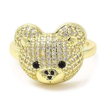 Bear Cubic Zirconia Open Cuff Rings, Rack Plating Brass Ring for Women, Golden, US Size 6(16.5mm)