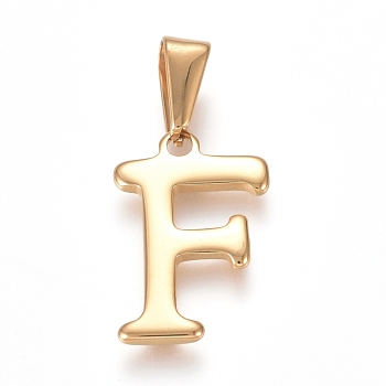 304 Stainless Steel Pendants, Golden, Initial Letter.F, 20x13.5x1.8mm, Hole: 3x7mm
