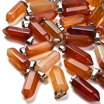 Natural Red Agate(Dyed & Heated) Pendants, with Stainless Steel Color Plated 201 Stainless Steel Snap on Bails, 25.5~26.5x8~9x8~9mm, Hole: 7x4mm