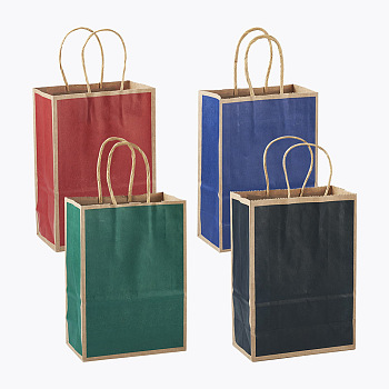 Biyun 16Pcs 4 Colors Rectangle Kraft Paper Carrier Bags, with Handle, Mixed Color, 30cm, 4pcs/color