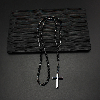 Black Labradorite & Black Hematite Pendant Necklaces, Cross, 27.56 inch(70cm)