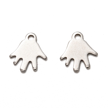 201 Stainless Steel Charms, Laser Cut, Palm, Stainless Steel Color, 11x10x1mm, Hole: 1.4mm