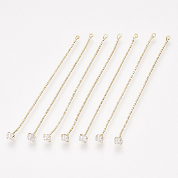 Brass Coreana Chain Tassel Big Pendants, with Cubic Zirconia, Clear, Real 18K Gold Plated, 65mm, Hole: 1.2mm