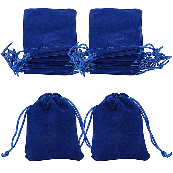 25Pcs Rectangle Velvet Drawstring Pouches, Candy Gift Bags Christmas Party Wedding Favors Bags, Dark Blue, 9x7cm