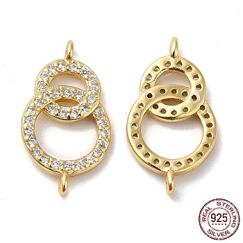 925 Sterling Silver Micro Pave Clear Cubic Zirconia Connector Charms, Ring Links, with 925 Stamp, Real 18K Gold Plated, 17x9x2mm, Hole: 1mm