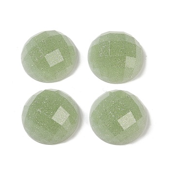 Translucent Epoxy Resin Glitter Powder Decoden Cabochons, Faceted Half Round/Dome, Olive Drab, 19.5x9mm