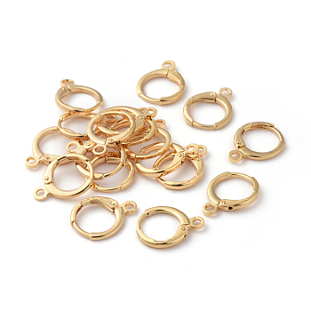 Brass Huggie Hoop Earring Findings, with Horizontal Loop, Ring, Real 18K Gold Plated, 15x11.5x2mm, Hole: 2mm, Pin: 0.8mm