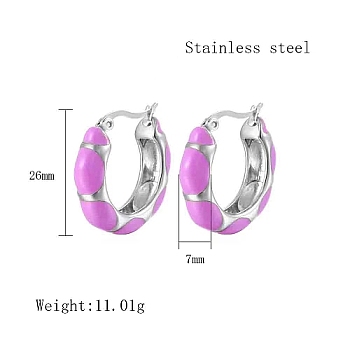 304 Stainless Steel Enamel Hoop Earrings for Women, Ring, Stainless Steel Color, 26x7mm