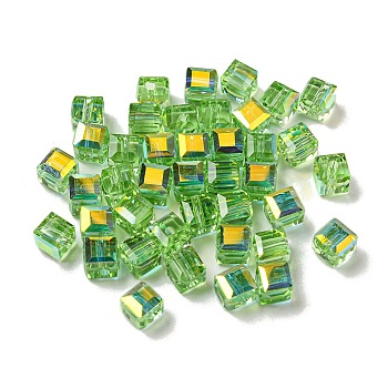 Electroplate Glass Beads, Faceted, Cube, Light Green, 5.5x5.5x5.5mm, Hole: 1.6mm , 100pcs/bag