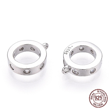 Rhodium Plated 925 Sterling Silver Micro Pave Cubic Zirconia Charms, Donut, Nickel Free, with S925 Stamp, Real Platinum Plated, 9x8.5x2mm, Hole: 0.8mm