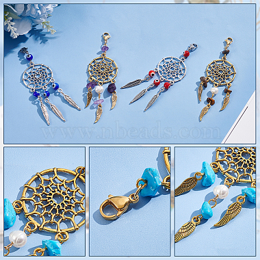 16Pcs 2 Style Woven Web/Net with Feather Alloy Pendant Decoration(HJEW-NB0001-82)-4